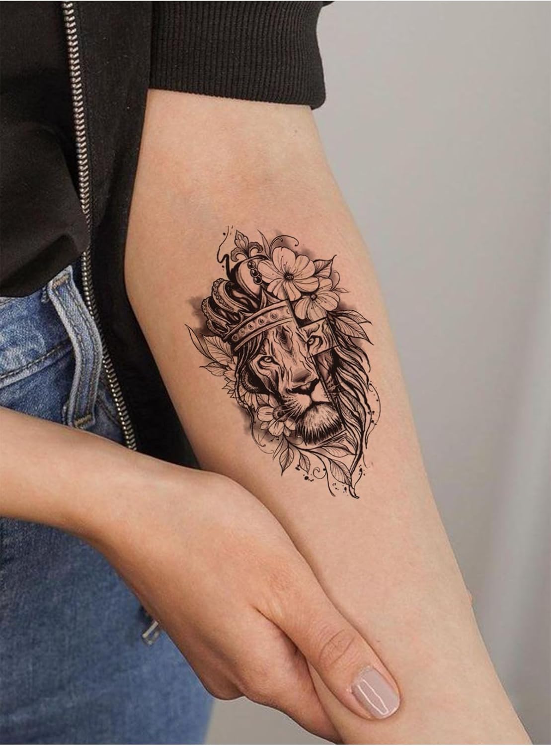 Aslan Dövmesi, Kral Tacı Geçici Dövme, Unisex Aslan Tattoo