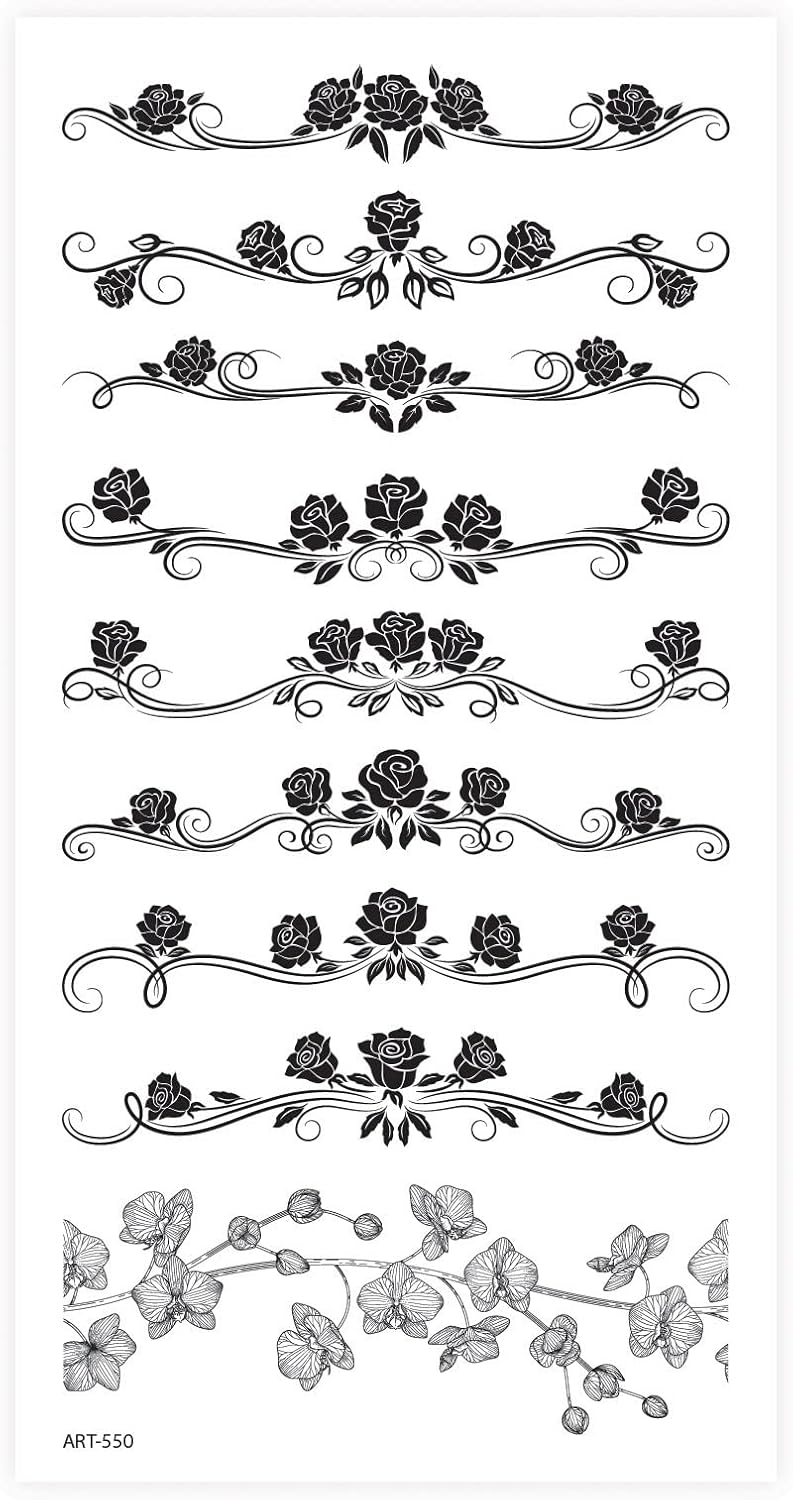 Şerit Gül Desen Geçici Dövme,Geçici Tattoo,Vücut Dövme,Kol Bilek Dövme,Boyun Dövme,Sırt Dövme