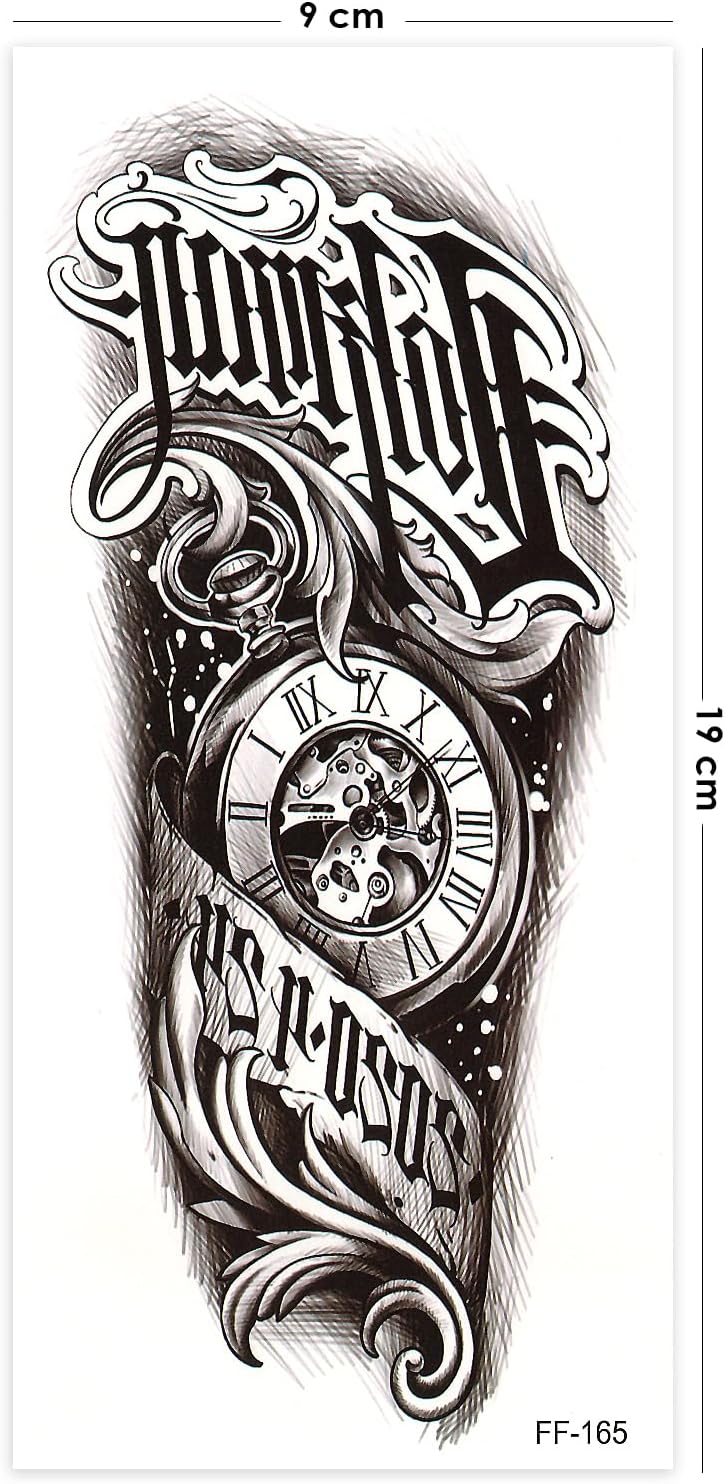 Saat Figürlü Geçici Dövme, Tattoo, Erkek Geçici Dövme, Kol Dövmesi