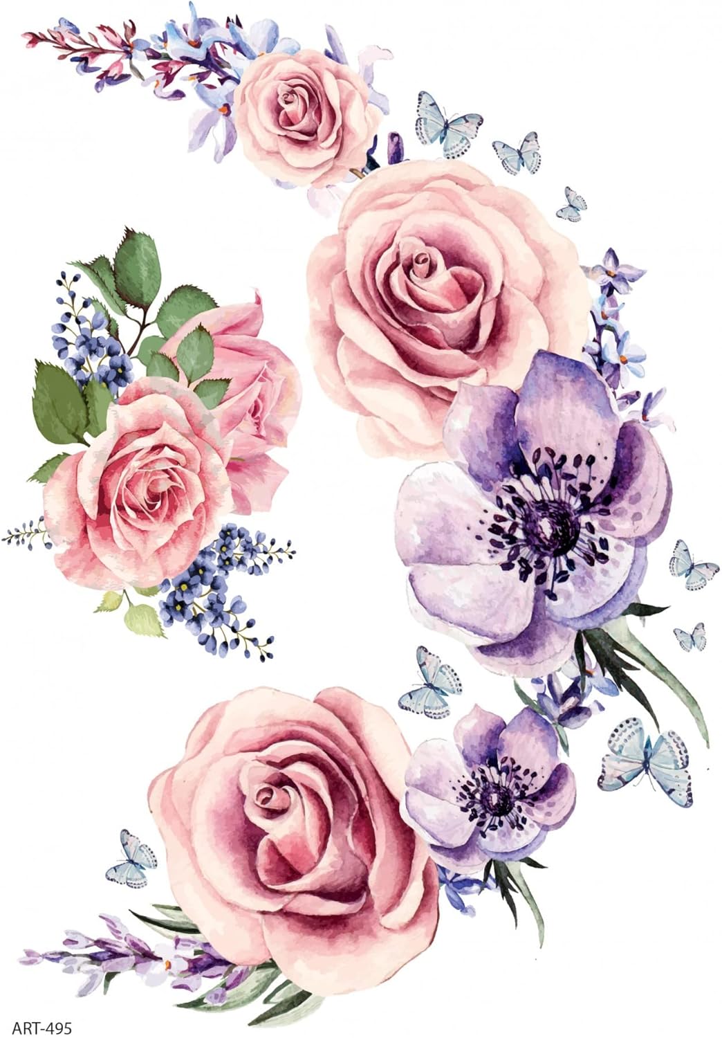 Gül ve Kelebek Geçici Dövme,Geçici Tattoo,Vücut Dövme,Kol Bilek Dövme,Boyun Dövme,Sırt Dövme