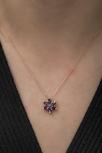 925 Ayar Mor Lotus Çiçeği Kolye Kadın Gümüş Kolye