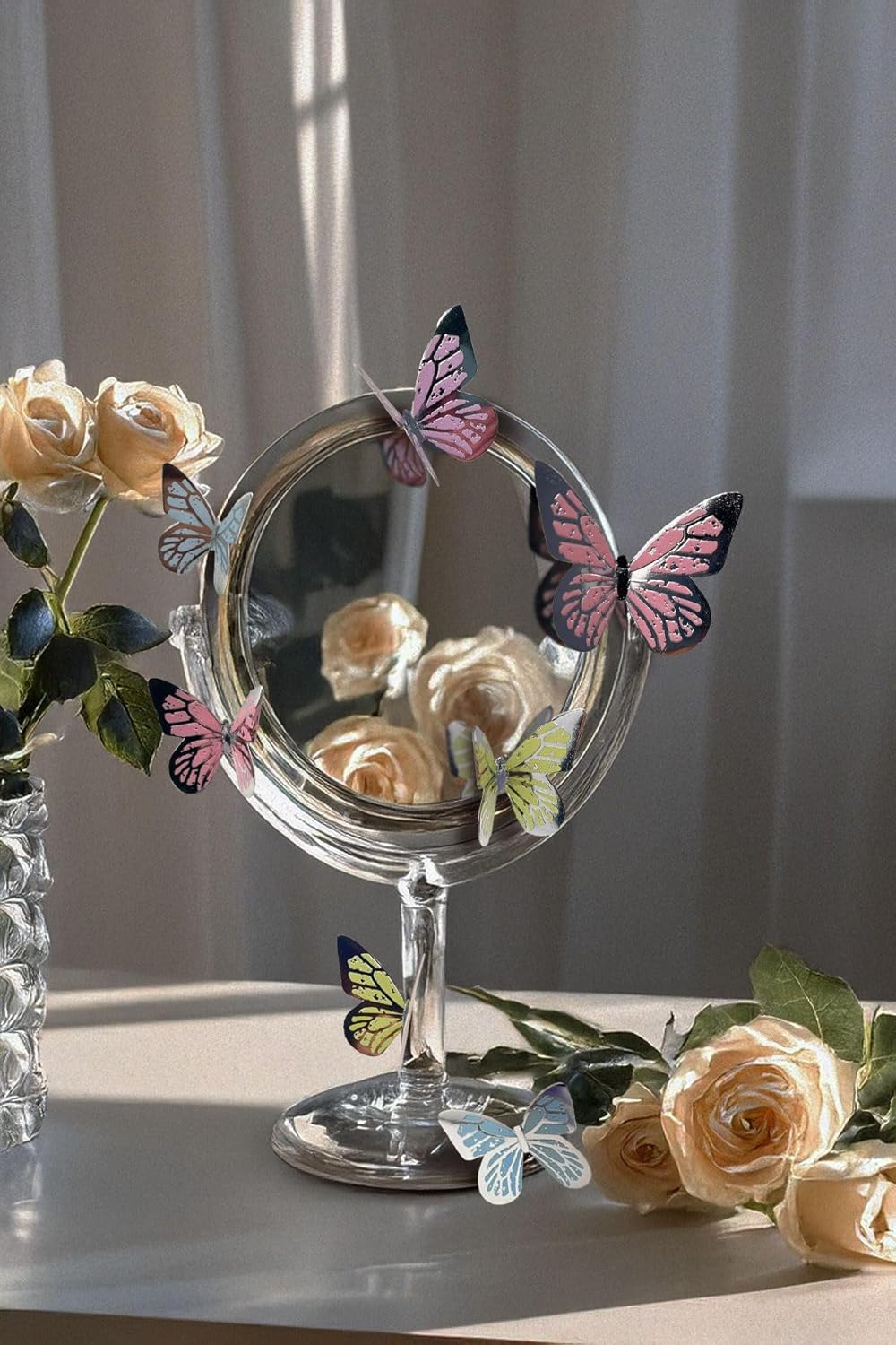 Gümüş Yaldızlı Soft Renkli Kelebek Parti Süsü, Dekorasyon Ve Balon Süsleme 48 Adet,PM-979