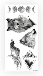 BearPear Purnama Kurt ve Ayın Evreleri Unisex Geçici Dövme