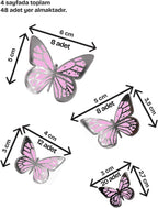 Gümüş Yaldızlı Kelebek Parti Süsü, Dekorasyon Ve Balon Süsleme 48 Adet,PM-999