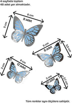 Gümüş Yaldızlı Soft Renkli Kelebek Parti Süsü, Dekorasyon Ve Balon Süsleme 48 Adet,PM-979