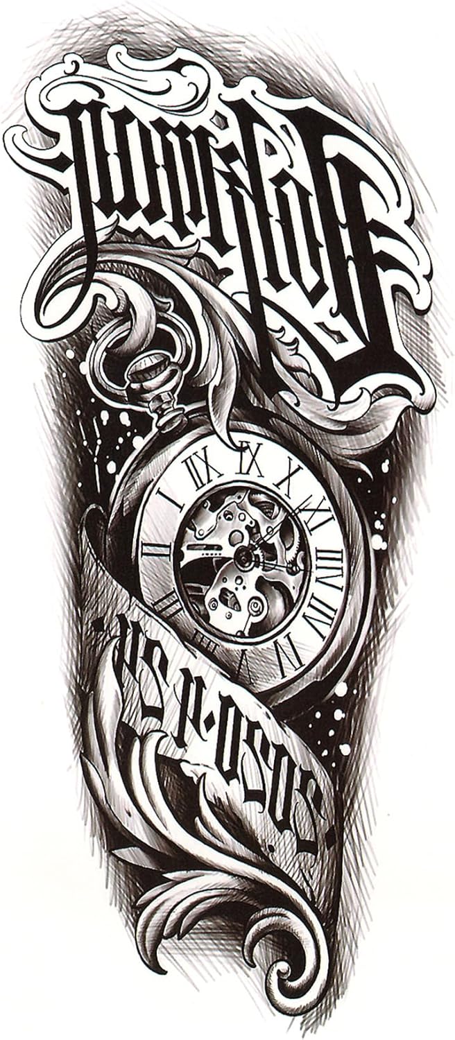 Saat Figürlü Geçici Dövme, Tattoo, Erkek Geçici Dövme, Kol Dövmesi