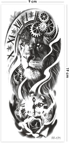 Aslan Dövmesi, Saat Figürlü Geçici Dövme, Tattoo, Erkek Geçici Dövme, Kol Dövmesi, Vücut Dövmesi, Su Transferli Modern Dövmeler