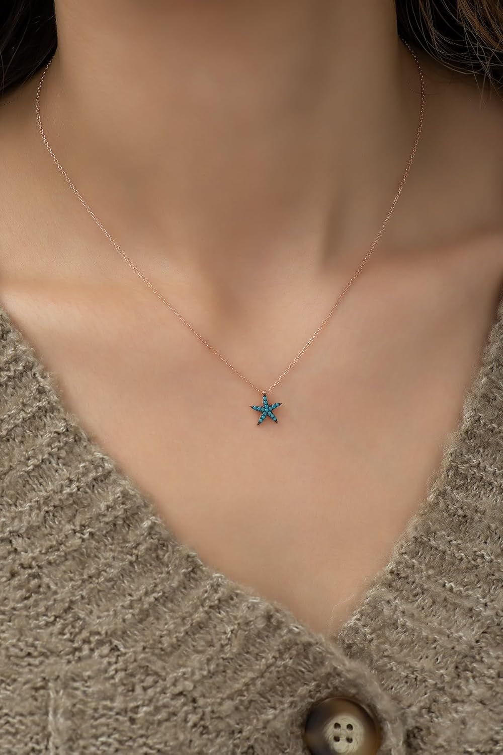 925 Ayar Turkuaz Minik Deniz Yıldızı Kolye Kadın Gümüş Kolye