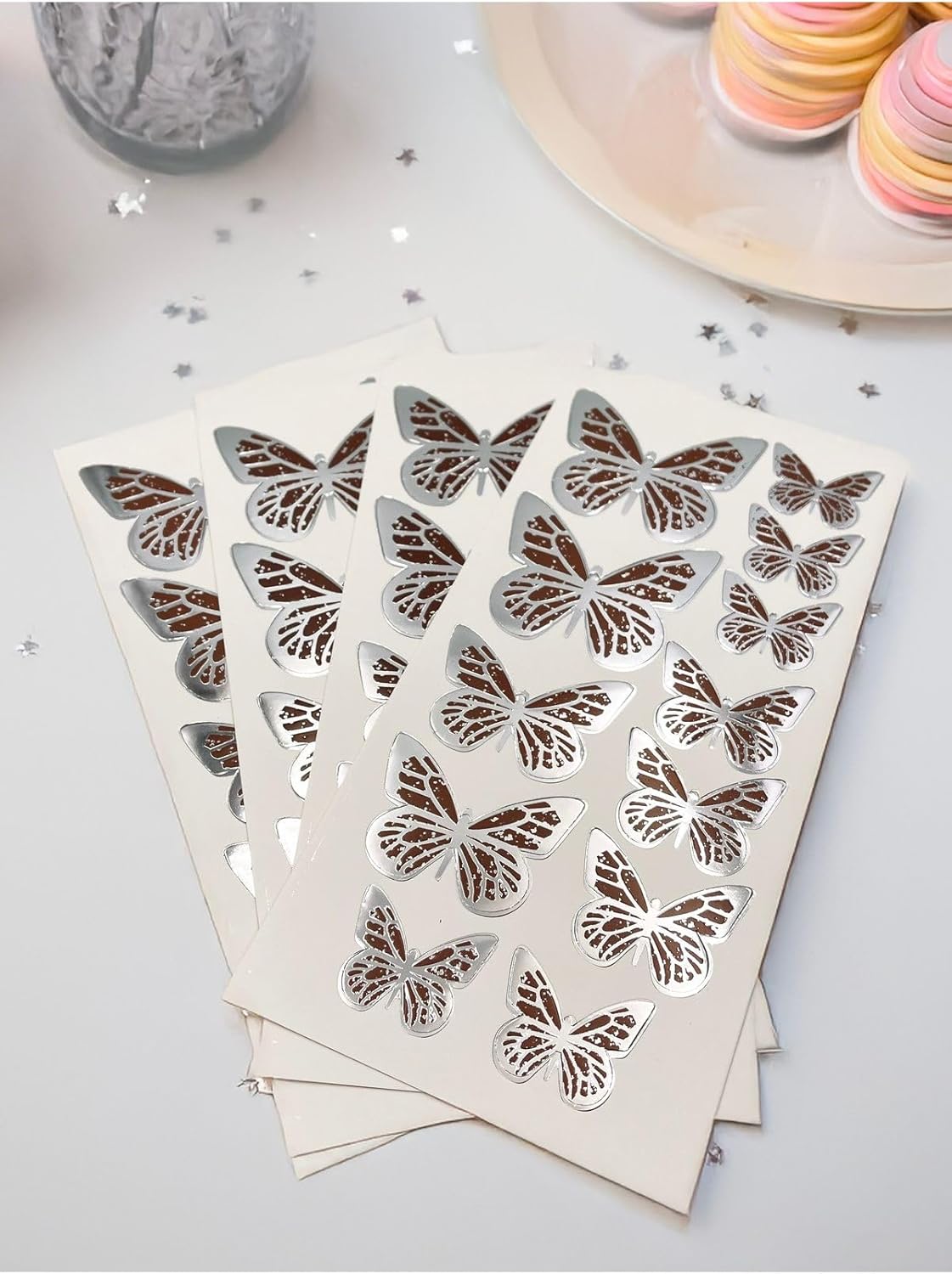 Gümüş Yaldızlı Kelebek Parti Süsü, Dekorasyon Ve Balon Süsleme 48 Adet,PM-997