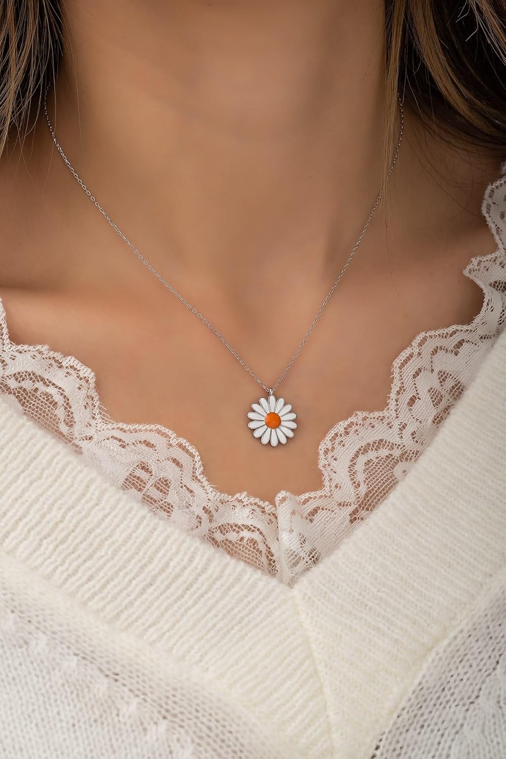 925 Ayar Papatya Kolye Kadın Gümüş Kolye