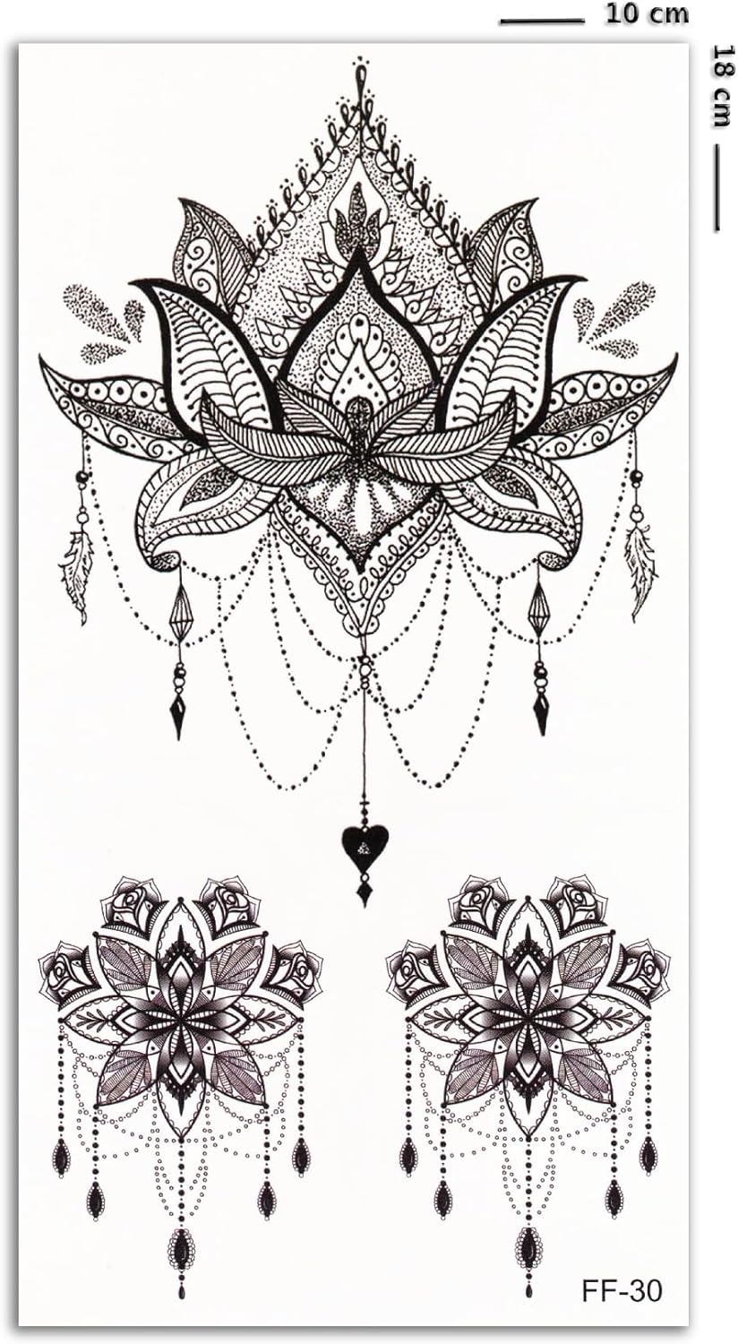 Lotus Mandala Geçici Dövme, Kadın Geçici Dövme, Mandala Tattoo, Günlük, Plaj, Kumsal Dövmesi