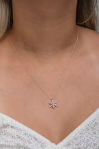 925 Ayar Gümüş Pembe Taşlı Lotus Kamelya Çiçeği Kolye