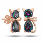 925 Ayar Mistik Topaz Taşlı Kedi Kadın Gümüş Küpe