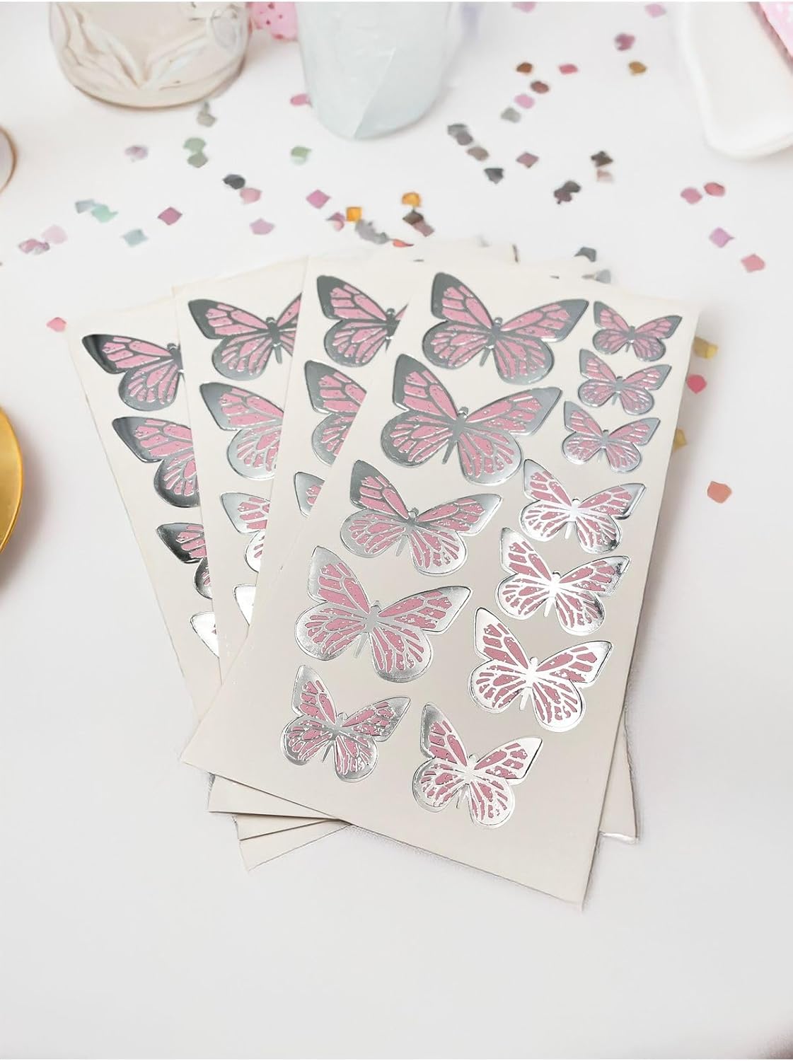 Gümüş Yaldızlı Kelebek Parti Süsü, Dekorasyon Ve Balon Süsleme 48 Adet,PM-999