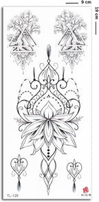 Mandala Desenli Lotus Geçici Dövme, Kadın Geçici Dövme, Mandala Tattoo