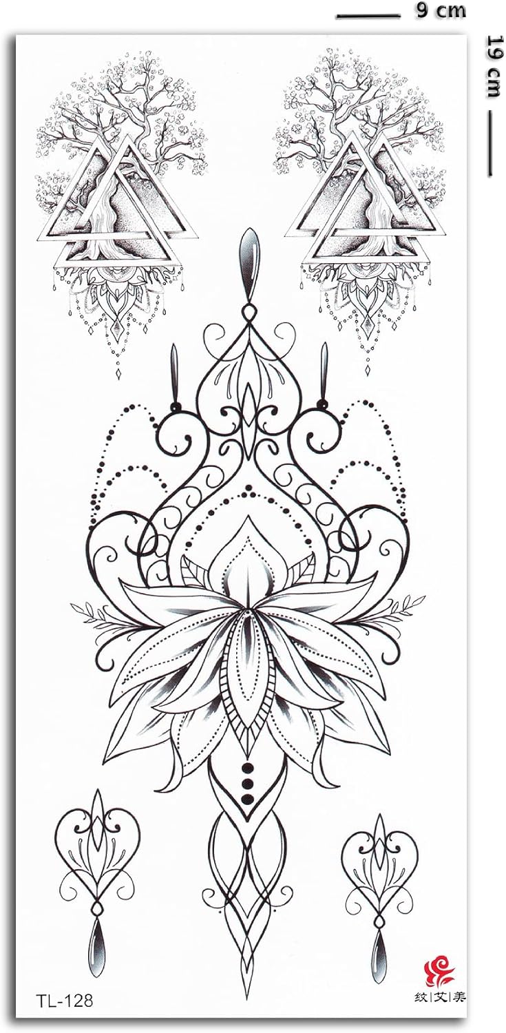 Mandala Desenli Lotus Geçici Dövme, Kadın Geçici Dövme, Mandala Tattoo