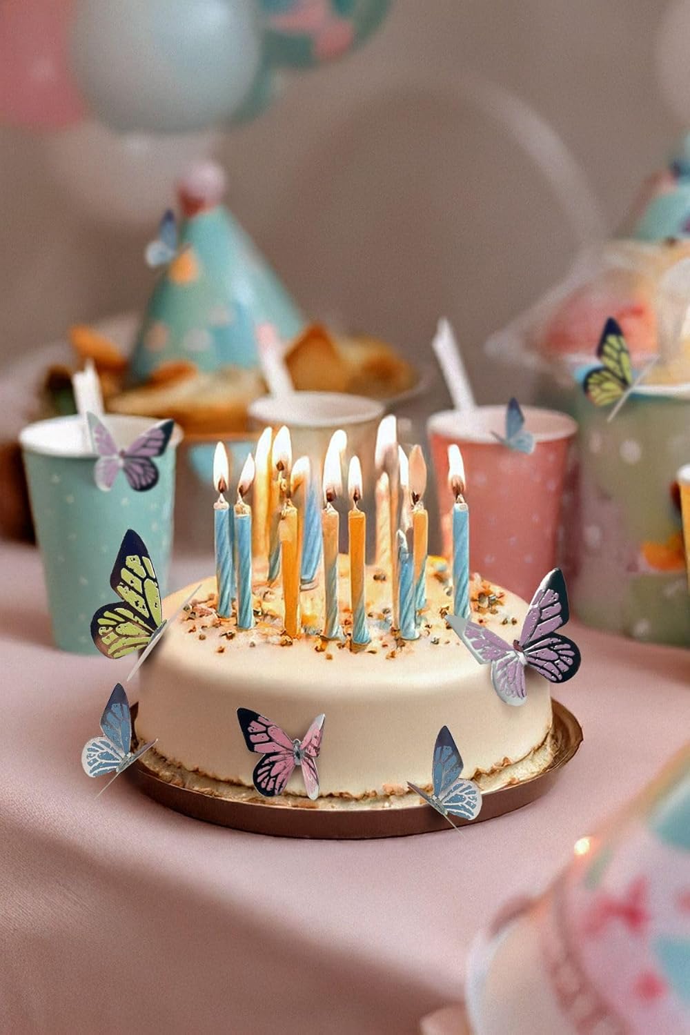 Gümüş Yaldızlı Soft Renkli Kelebek Parti Süsü, Dekorasyon Ve Balon Süsleme 48 Adet,PM-979