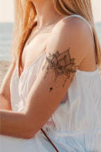 Lotus Mandala Geçici Dövme, Kadın Geçici Dövme, Mandala Tattoo, Günlük, Plaj, Kumsal Dövmesi