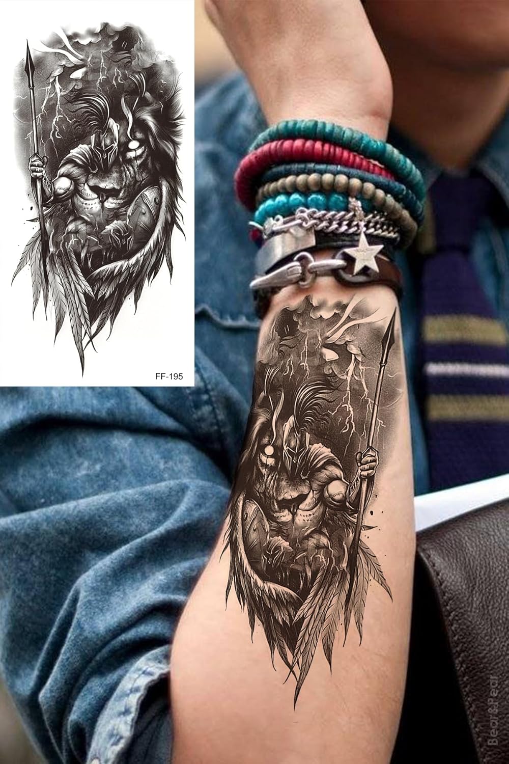 Gladyatör Dövmesi, Aslan Dövmesi, Savaşçı Dövmesi, Geçici Dövme Tattoo, Erkek Geçici Dövme, Kol ve Vücut Dövmesi