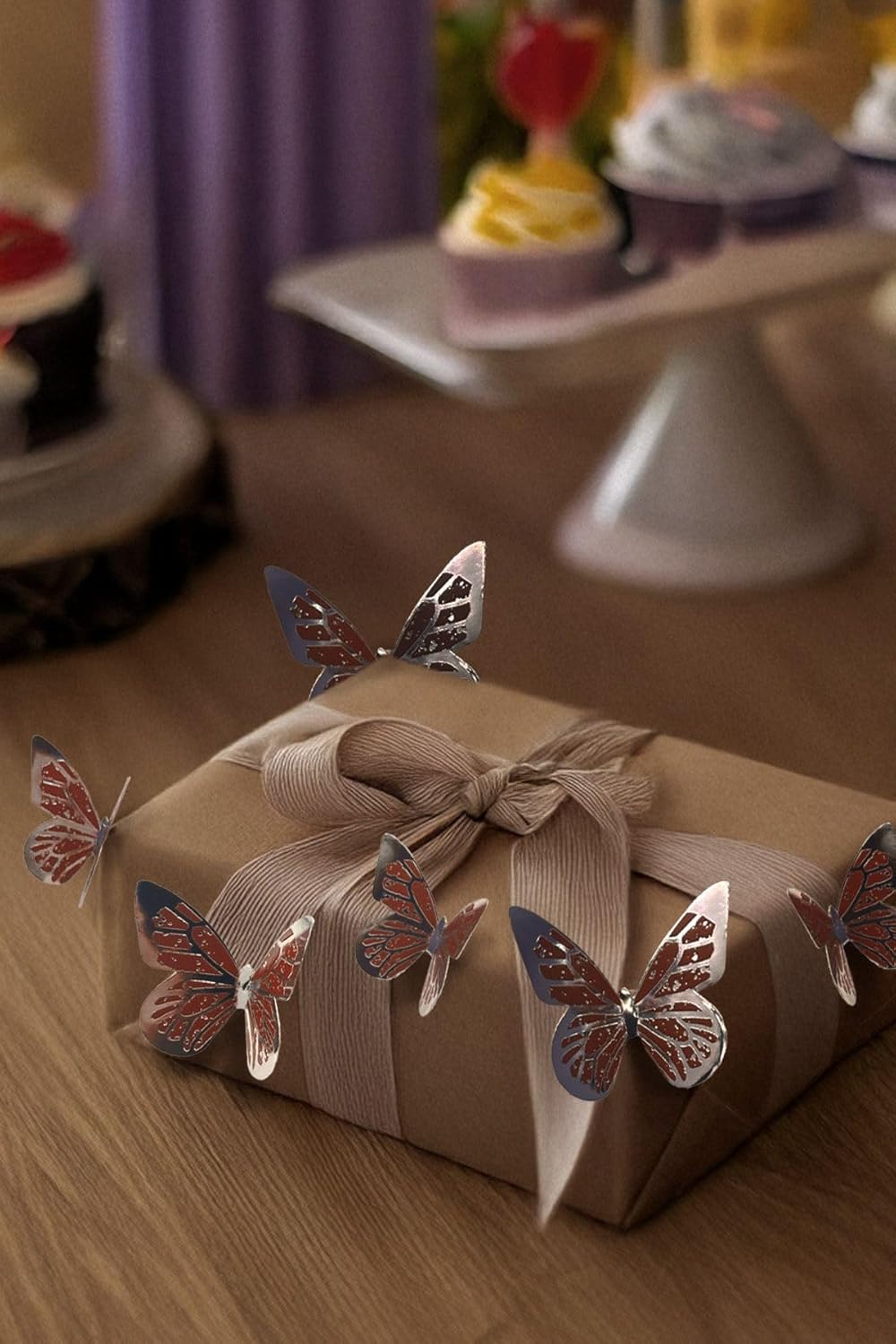 Gümüş Yaldızlı Kelebek Parti Süsü, Dekorasyon Ve Balon Süsleme 48 Adet,PM-997