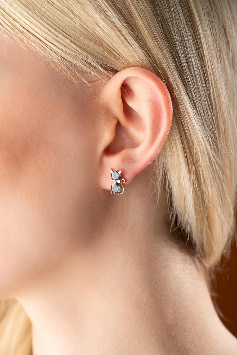 925 Ayar Mistik Topaz Taşlı Kedi Kadın Gümüş Küpe