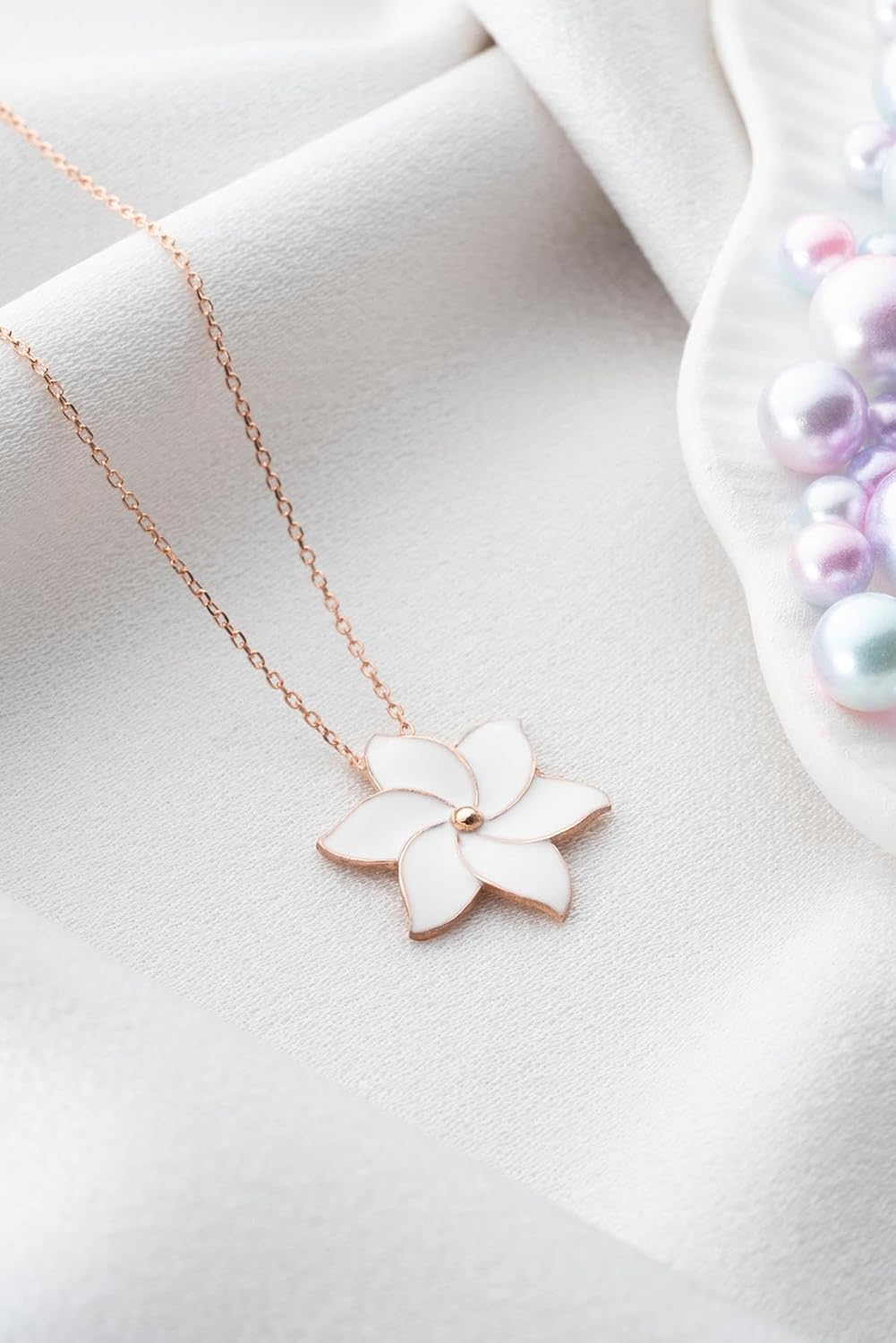 925 Ayar Beyaz Mineli Yonca Kolye Kadın Gümüş Kolye