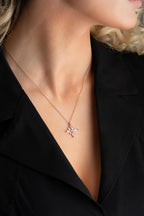 925 Ayar Gümüş Pembe Zirkon Taşlı Umut Çiçeği Kolye