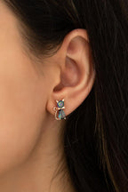 925 Ayar Mistik Topaz Taşlı Kedi Kadın Gümüş Küpe