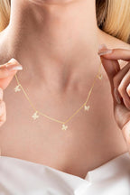 925 Ayar Gümüş Gold Zirkon Taşlı Şans Kelebek Kolye