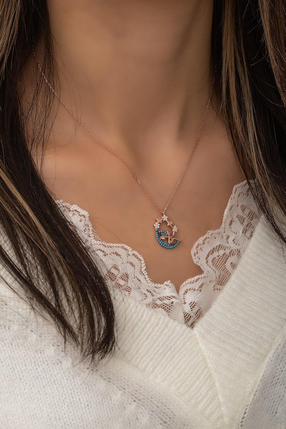 925 Ayar Ay Yıldız Peri Kadın Gümüş Kolye