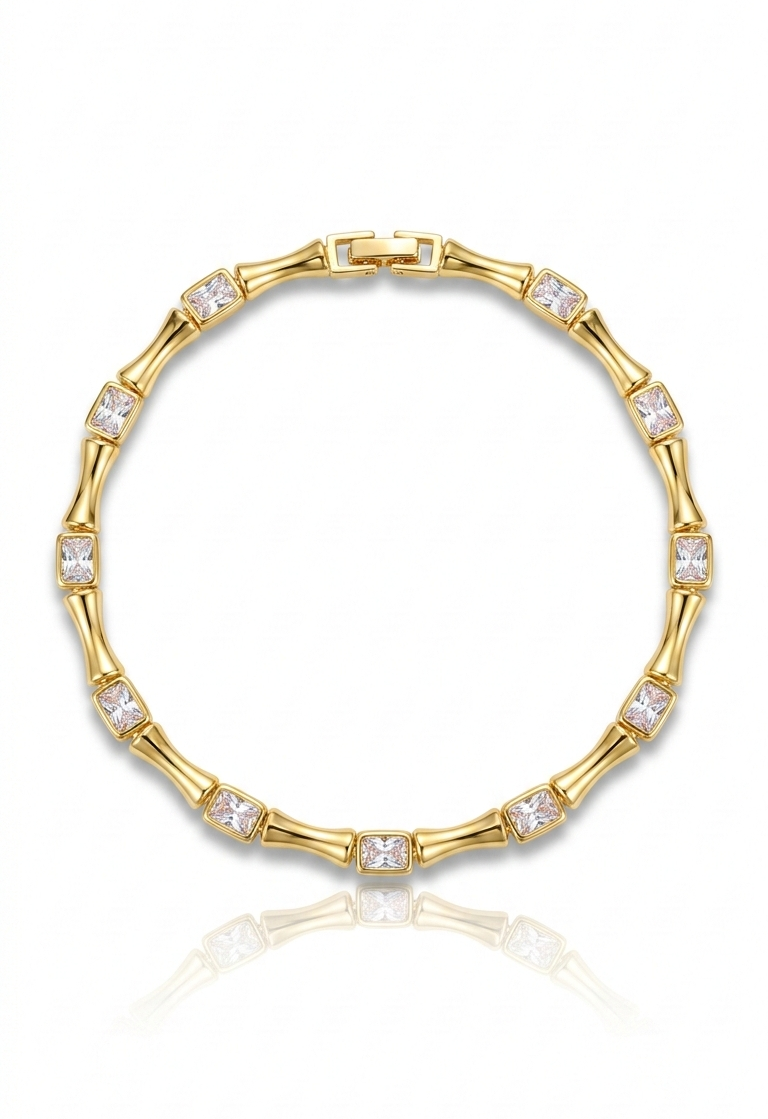 Zirkon Taşlı Baget Kesim Işıltılı Çelik Bileklik