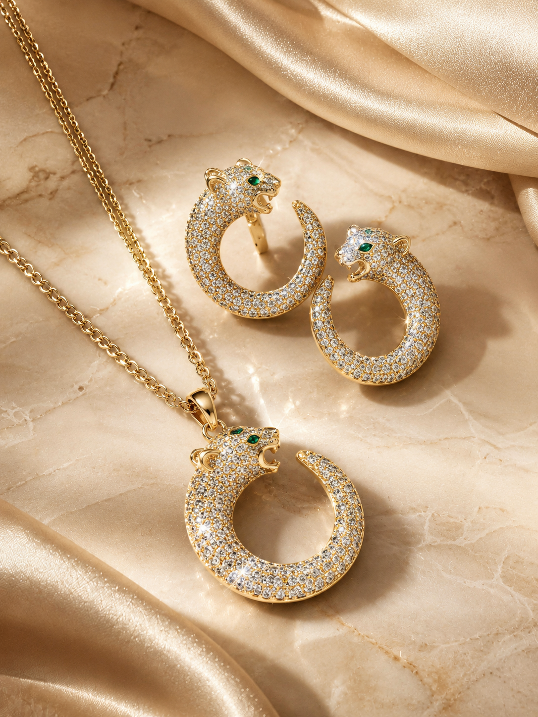 14k kaplama Panter Başlı set