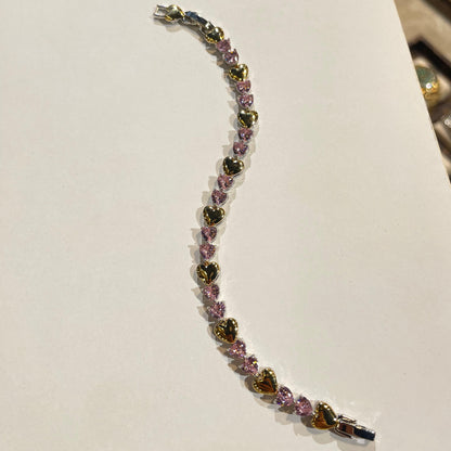 ❤️Pembe Kalpli Taşlı Altın Kaplama Çelik Bileklik