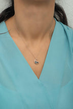 925 Ayar Gümüş Mistik Topaz Taşlı Ay Üstünde Kedi Kolye