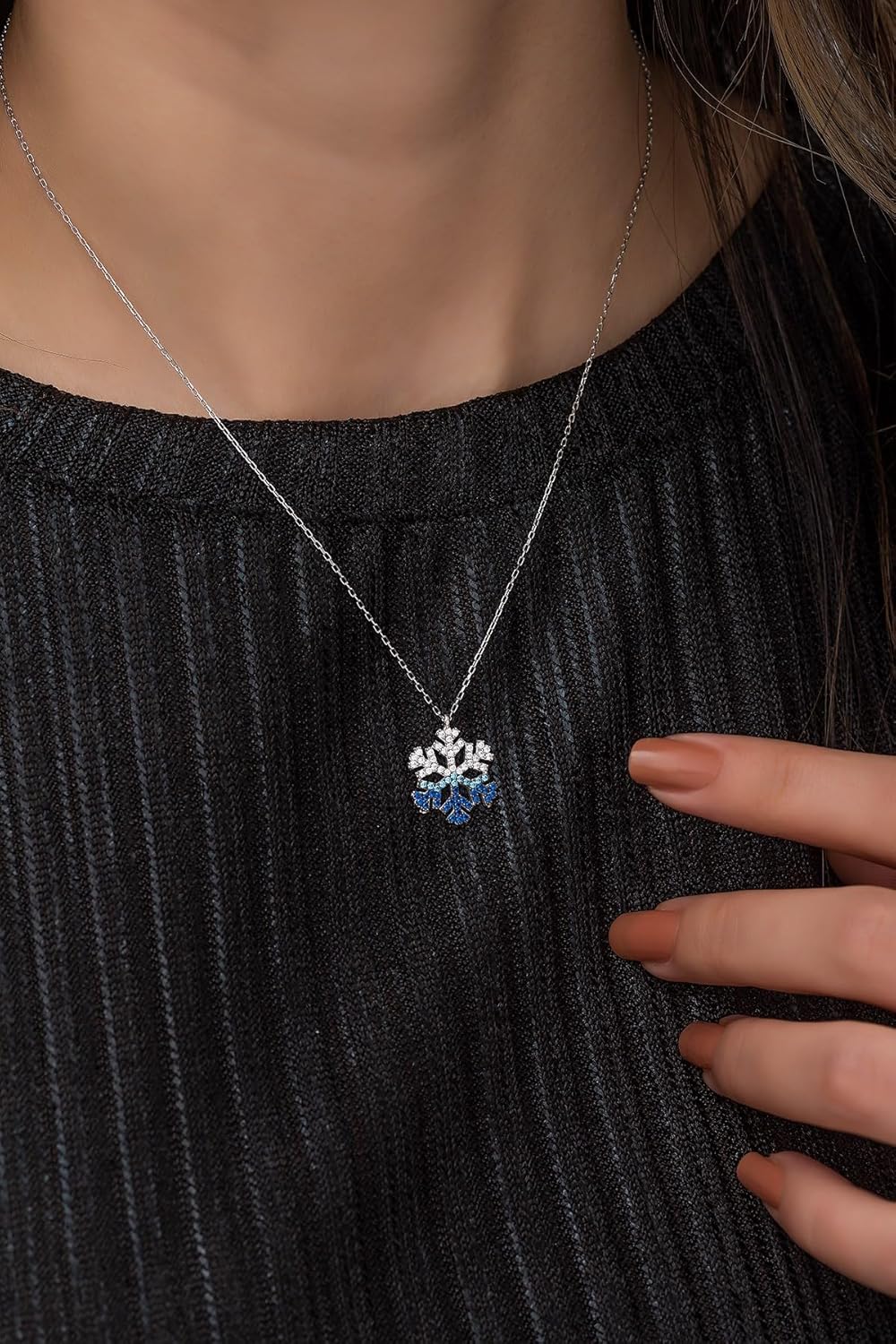 925 Ayar Renk Geçişli Kar Tanesi Kolye Kadın Gümüş Kolye