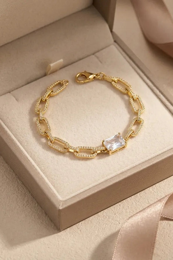 Crowntime Lüks Zirkon Taşlı Çelik Takı baget