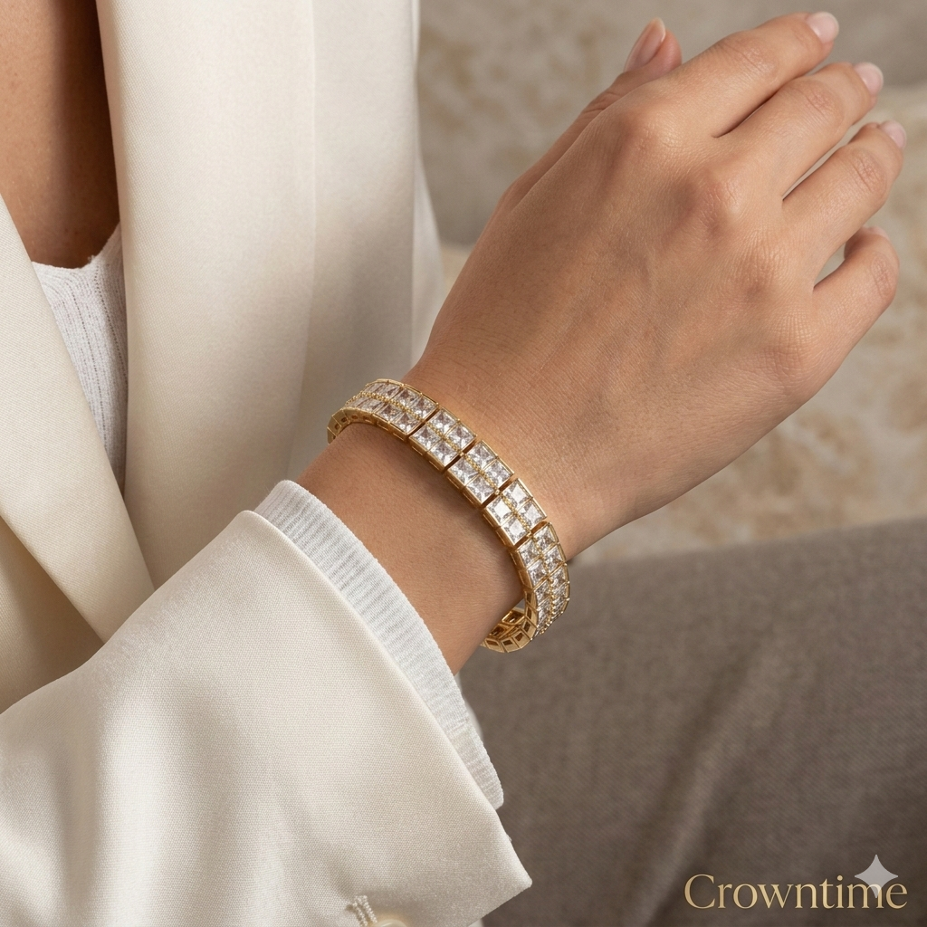 Minimalist Lüks Zirkon Taşlı Pırlanta Görünümlü Bileklik