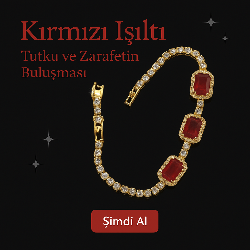 ❤️ Kırmızı Baget Taşlı Altın Kaplama Çelik Bileklik