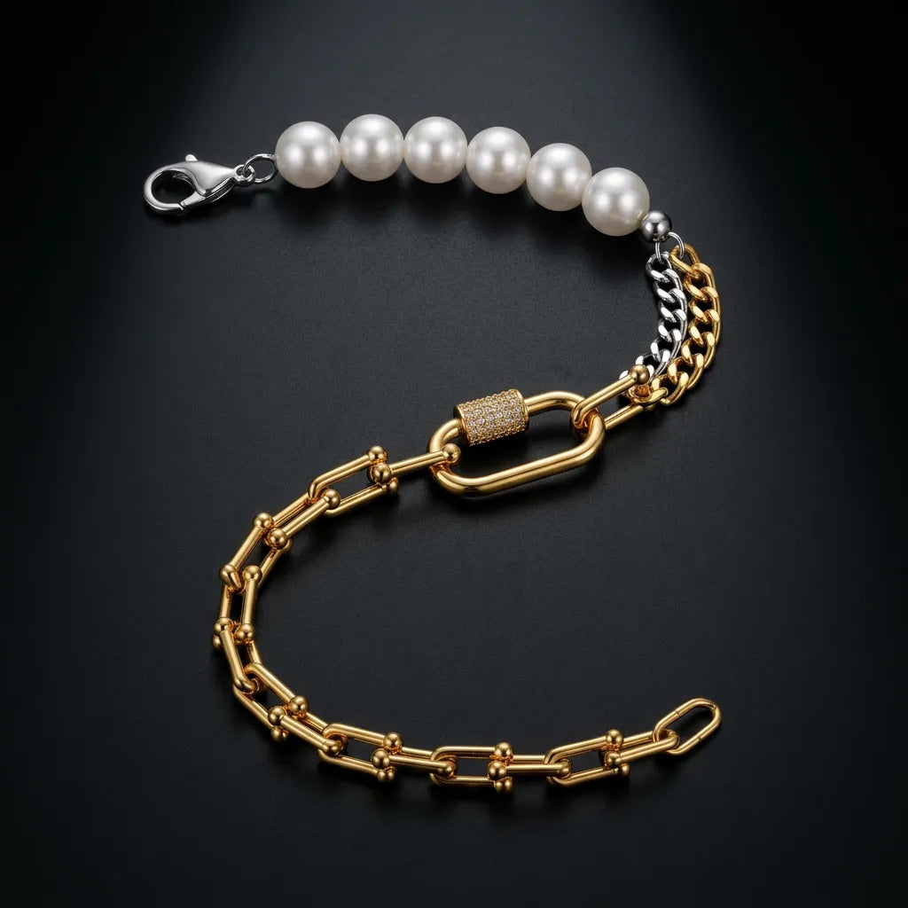 Two tone 14k Altın kaplama incili bileklik