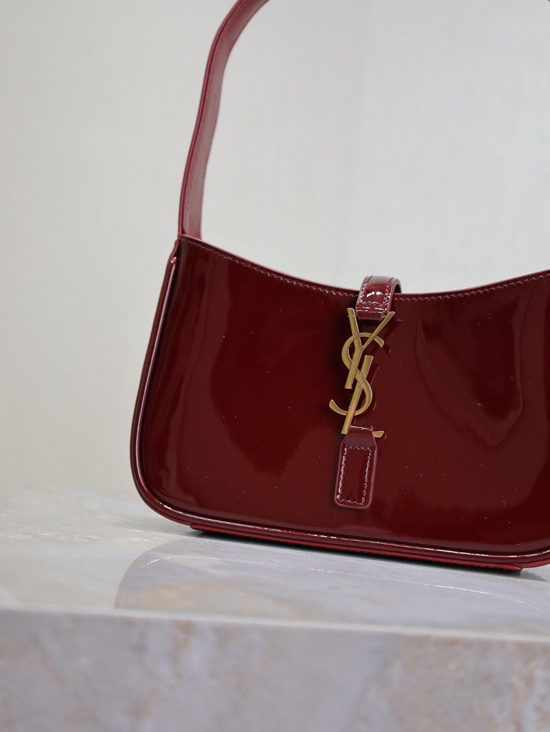 YS.L 2025  Bag 25cm Black Gold Patent Deri