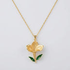 Rodyum ve 18 k Gold kaplama çiçek kolye
