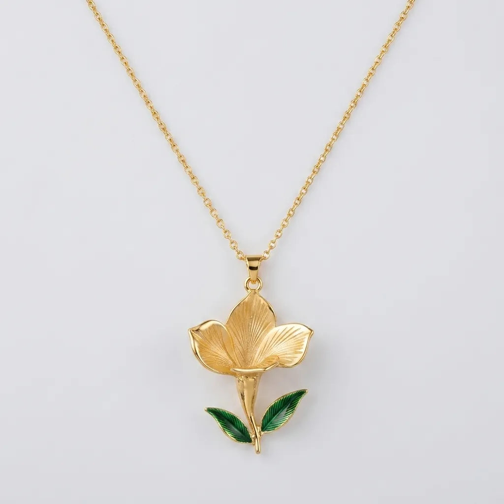 Rodyum ve 18 k Gold kaplama çiçek kolye