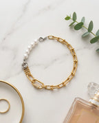 Two tone 14k Altın kaplama incili bileklik