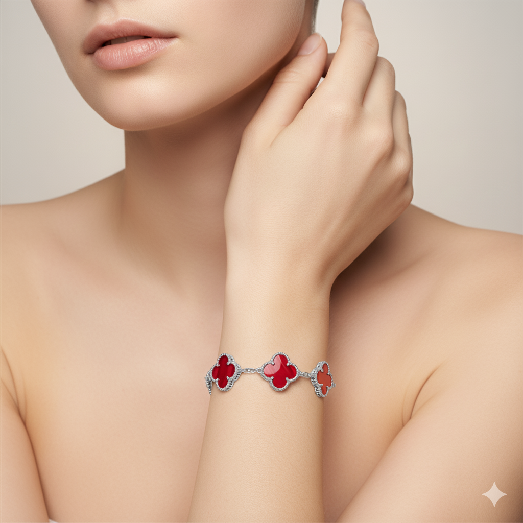 VAN CLEEF VINTAGE ALHAMBRA BİLEKLİK- GÜMÜŞ/RED-RENK