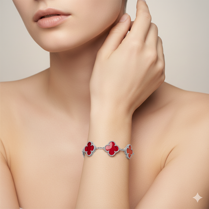 VAN CLEEF VINTAGE ALHAMBRA BİLEKLİK- GÜMÜŞ/RED-RENK