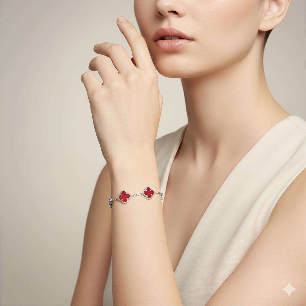VAN CLEEF VINTAGE ALHAMBRA BİLEKLİK- GÜMÜŞ/RED-RENK