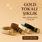 4'lü Premium Kombin Set Oval Gold Tokalı Minimalist Kadın Kemer (Pantolon/Ceket/Elbise İçin
