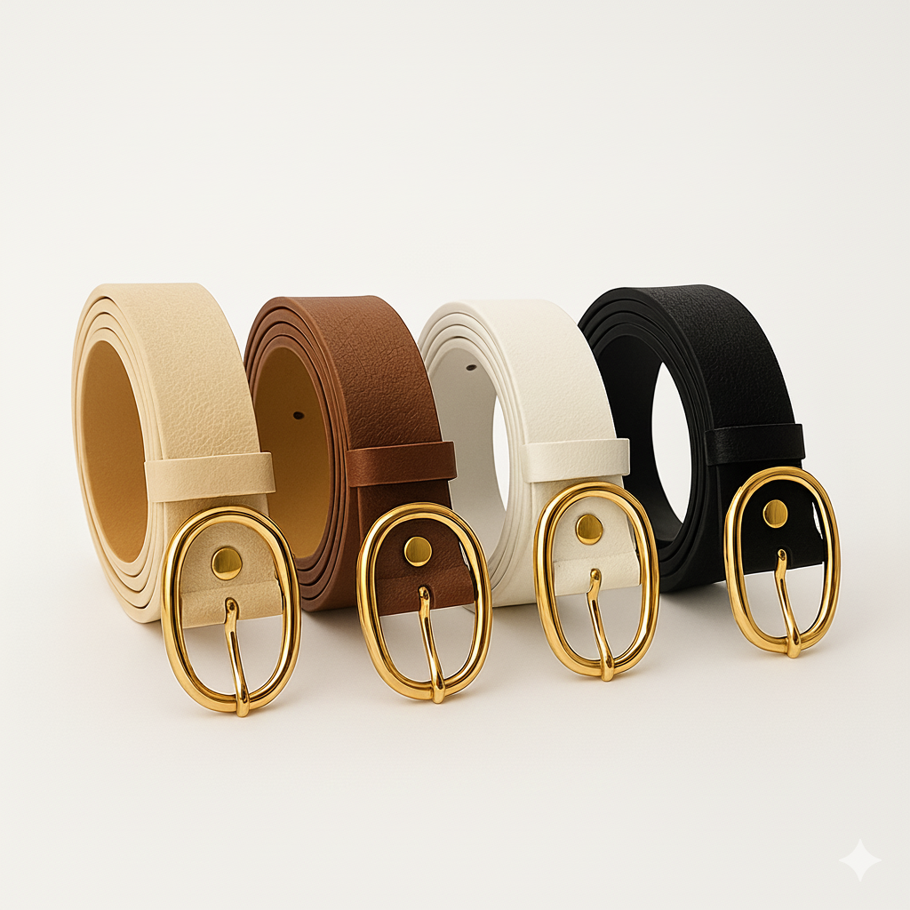 4'lü Premium Kombin Set Oval Gold Tokalı Minimalist Kadın Kemer (Pantolon/Ceket/Elbise İçin