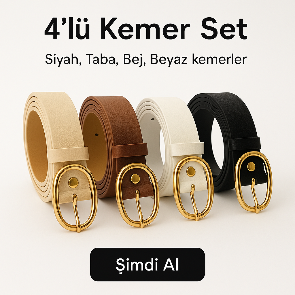 4'lü Premium Kombin Set Oval Gold Tokalı Minimalist Kadın Kemer (Pantolon/Ceket/Elbise İçin