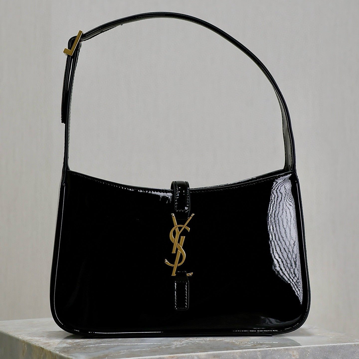 YS.L 2025  Bag 25cm Black Gold Patent Deri